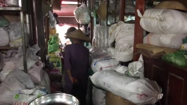 Wietnamka Spaceruje Rynku Wewnętrznym Hoi Vietnam — Wideo stockowe
