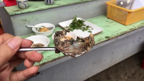 Parte Del Balut Huevo Pato Fertilizado Una Cuchara Hoi Vietnam — Vídeo de stock