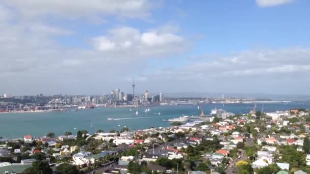 Blick Auf Die Skyline Von Auckland Vom Berg Viktoria Neuseeland — Stockvideo