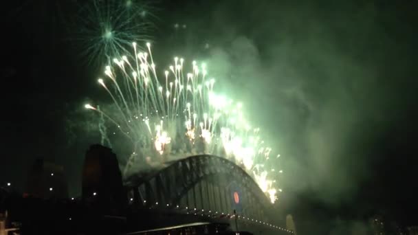 Fuegos Artificiales Desde Puente Del Puerto Sydney Australia — Vídeos de Stock