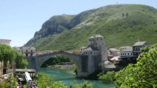 Найстаріший Старий Міст Мостар Боснія Герцеговина — стокове відео