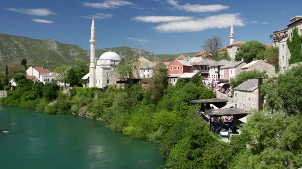 Άποψη Από Stari Most Παλιά Γέφυρα Μοστάρ Βοσνία Και Ερζεγοβίνη — Αρχείο Βίντεο