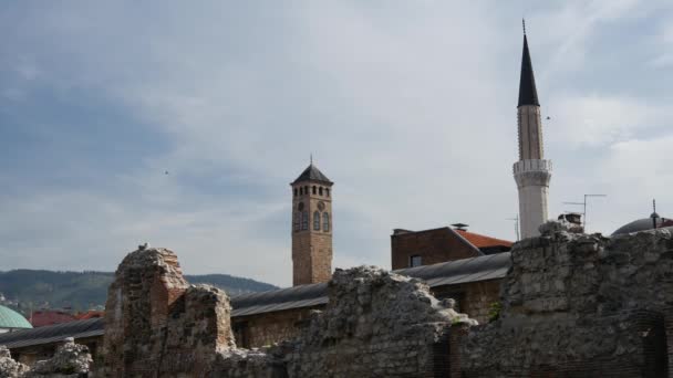 Temps Écoulé Depuis Centre Ville Sarajevo Bosnie Herzégovine Avec Mosquée — Video