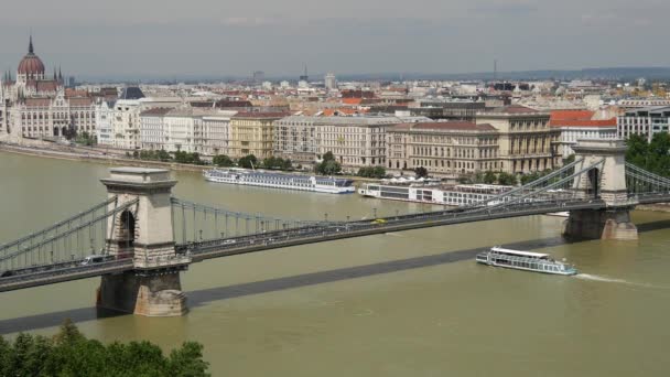 Ponte Delle Catene Szechenyi Dal Castello Buda Fiume Danubio Che — Video Stock