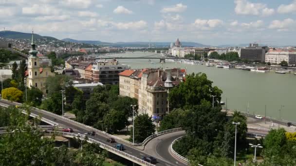 Časová Prodleva Dunaje Kopce Gellert Budapešti Maďarsko — Stock video