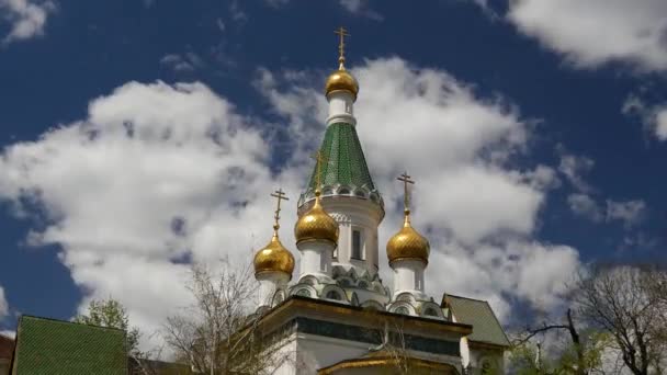 Časová Prodleva Kostela Mikuláše Zázračného Tvůrce Ruské Ortodoxní Církve Sofii — Stock video