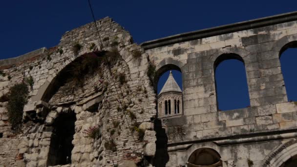 Die Alte Mauer Und Die Kathedrale Des Heiligen Domnius Split — Stockvideo