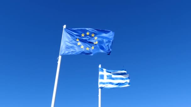 Europese Griekse Vlag Loutra Griekenland — Stockvideo