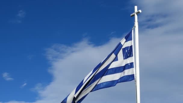 Bandera Griega Platamonas Grecia — Vídeos de Stock