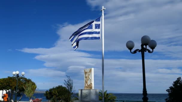 Greek Flag Platamonas Greece — Stock Video