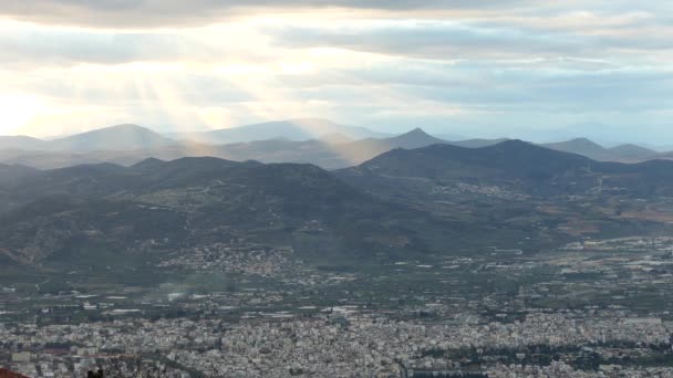 Sol Brilhando Sobre Cidade Volos Grécia — Vídeo de Stock