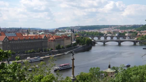 Vista Del Río Moldava Desde Parque Letna Praga República Checa — Vídeo de stock