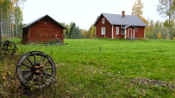 Casa Madera Roja Bosque Koivusuo Strict Nature Reserve Finlandia — Vídeos de Stock