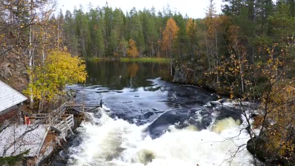 Massiv Bäck Intill Ett Trähus Oulankas Nationalpark Finland — Stockvideo