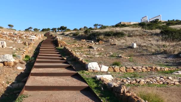 Σκάλες Για Ναό Του Ποσειδώνα Στο Ακρωτήριο Σούνιο — Αρχείο Βίντεο