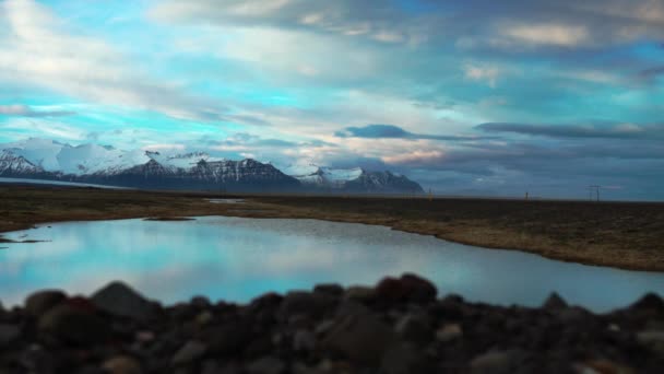 Slide Snowy Mountains Landscape Iceland — Stock Video