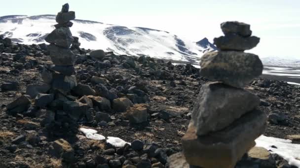 Пан Лавовых Камней Снежный Пейзаж Вулканом Аскья Исландии — стоковое видео