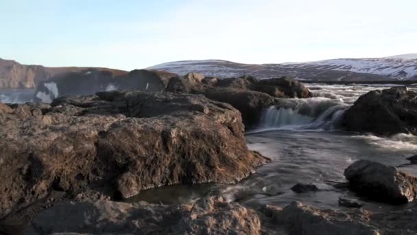 Zeitraffer Rutsche Vom Wasserfall Godafoss Island — Stockvideo