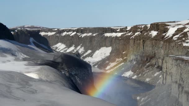 Regenbogen Aus Nächster Nähe Dettifoss Wasserfall Vatnakull Nationalpark Nordosten Islands — Stockvideo