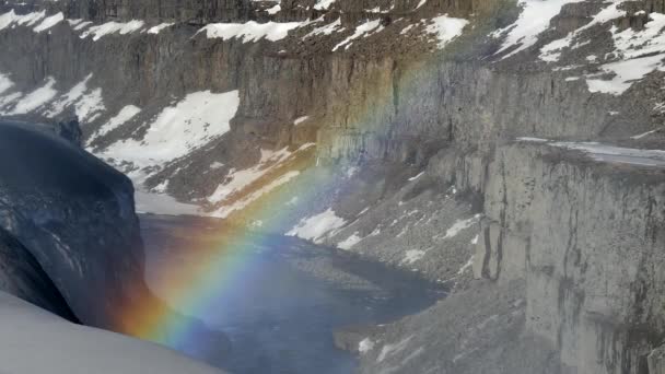 Regenbogen Aus Nächster Nähe Dettifoss Wasserfall Vatnakull Nationalpark Nordosten Islands — Stockvideo