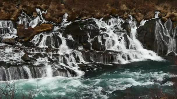 Cascadas Hraunfossar Oeste Islandia — Vídeos de Stock