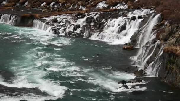 Hraunfossar Vattenfall Västra Island — Stockvideo