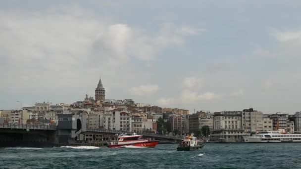 Waktu Yang Terbuang Dari Jembatan Galata Dan Tanduk Emas Turki — Stok Video