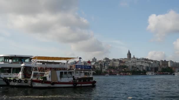 Trajekty Věží Galata Pozadí Istanbulu Turecko — Stock video