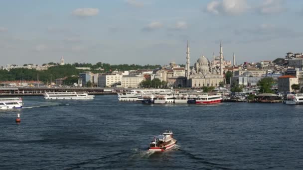 Die Neue Moschee Und Fähren Von Der Atatruk Brücke Istanbul — Stockvideo