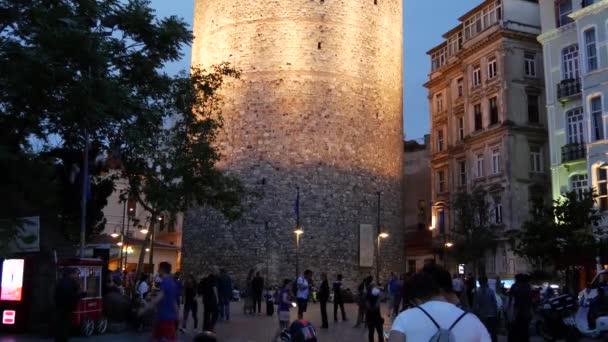 Neigung Des Galata Turms Abend Istanbul Türkei — Stockvideo