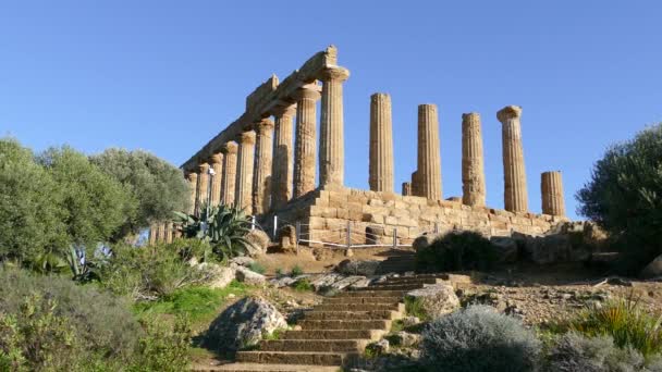 Trappor Till Juno Tempel Ett Talet Grekiskt Tempel Agrigento Italien — Stockvideo