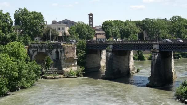 Ponte Palatino Och Fiume Tevere Floden Rom Italien — Stockvideo