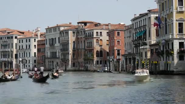 Pas Timp Gondolas Feriboturi Alte Bărci Veneția Italia — Videoclip de stoc