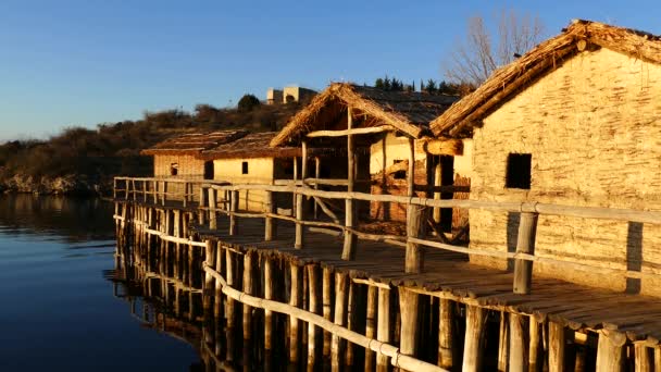 Domy Nad Jeziorem Ochryda Muzeum Zatoki Kości Macedonii — Wideo stockowe