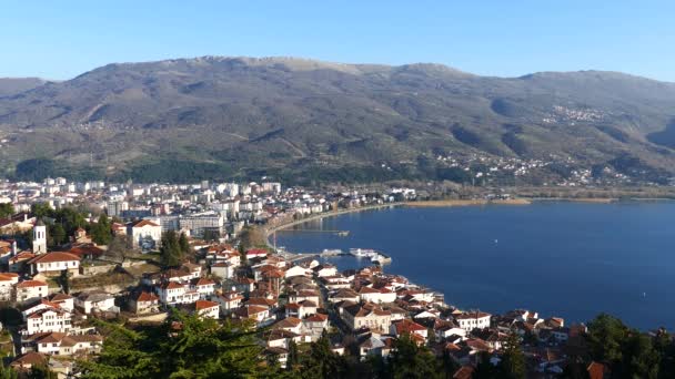 Utsikt Över Ohrid Från Bil Samoils Fästning Makedonien — Stockvideo