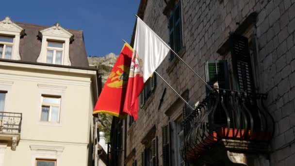 Flaggor Gamla Stan Kotor Montenegro — Stockvideo