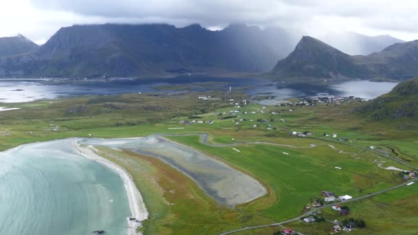 Paysage Montagneux Lacustre Autour Fredvang Norvège — Video