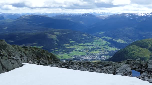 Hermoso Paisaje Visto Con Nieve Desde Montaña Lonahorgi Noruega — Vídeos de Stock