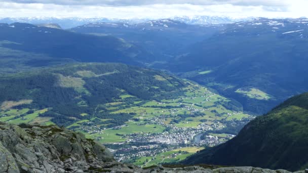 Hermoso Paisaje Visto Desde Montaña Lonahorgi Noruega — Vídeos de Stock