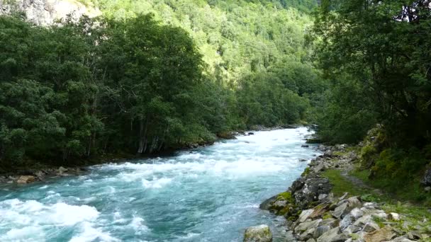 Fiume Limpido Acqua Blu Nel Parco Morkidsdalen Skjolden Norvegia — Video Stock