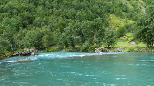 Río Lago Aguas Azules Parque Morkidsdalen Skjolden Noruega — Vídeos de Stock