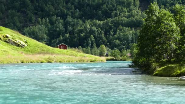 Rio Lago Morkidsdalen Park Skjolden Noruega — Vídeo de Stock