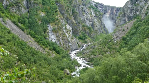 Río Través Garganta Voringfossen Noruega — Vídeo de stock