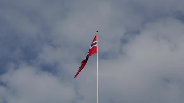 Norwegian Flag Oslo Norway — Stock Video