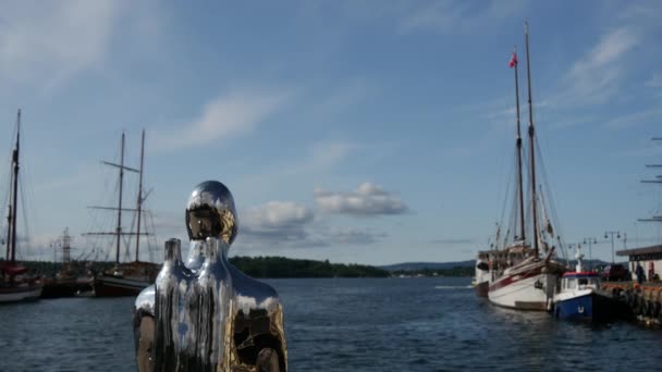 Silver Scuba Diver Harbor Oslo Norway — стоковое видео