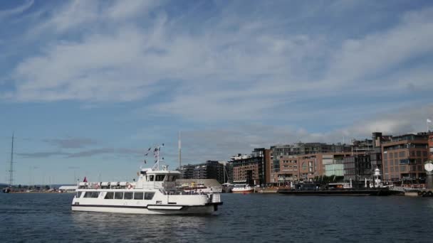 Ferries Die Aankomen Haven Van Oslo Noorwegen — Stockvideo