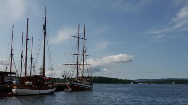 Puerto Con Barcos Oslo Noruega — Vídeos de Stock