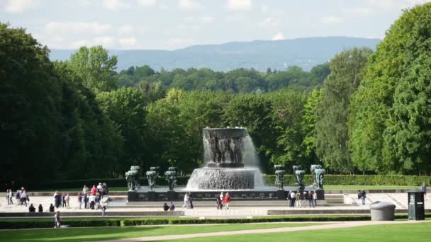 Fontänen Vigelands Skulpturpark Oslo Norge — Stockvideo