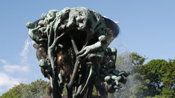 Gros Plan Sur Fontaine Parc Sculptures Vigeland Oslo Norvège — Video