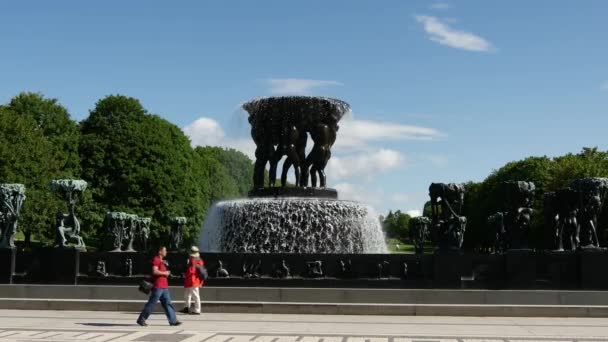 Fontanna Parku Rzeźb Vigeland Oslo Norwegia — Wideo stockowe